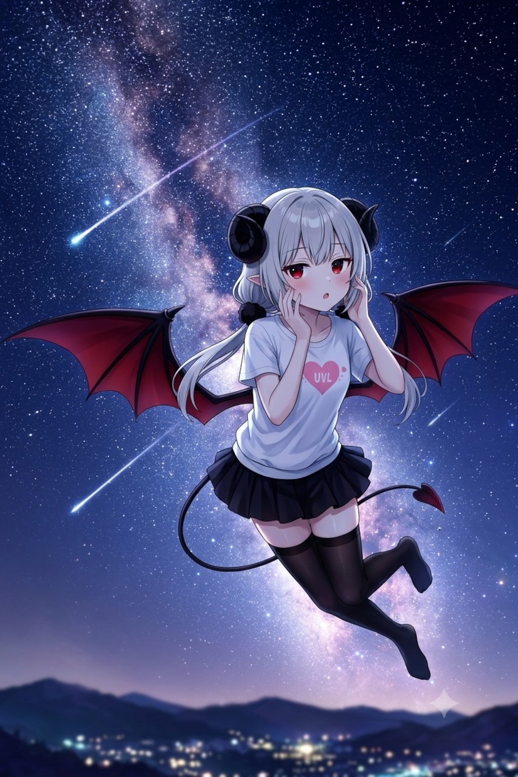 天の川の夜空を飛ぶアイちゃん