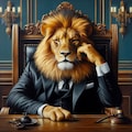 油絵アニメ風、頬杖で怒るライオン＆猫市長 9枚目