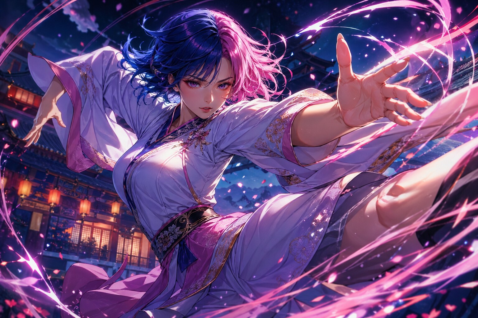 カンフーをする漢服女性