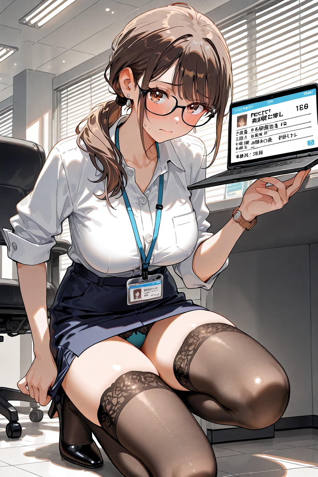 オフィスでしゃがむ