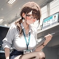 オフィスでしゃがむ 3枚目