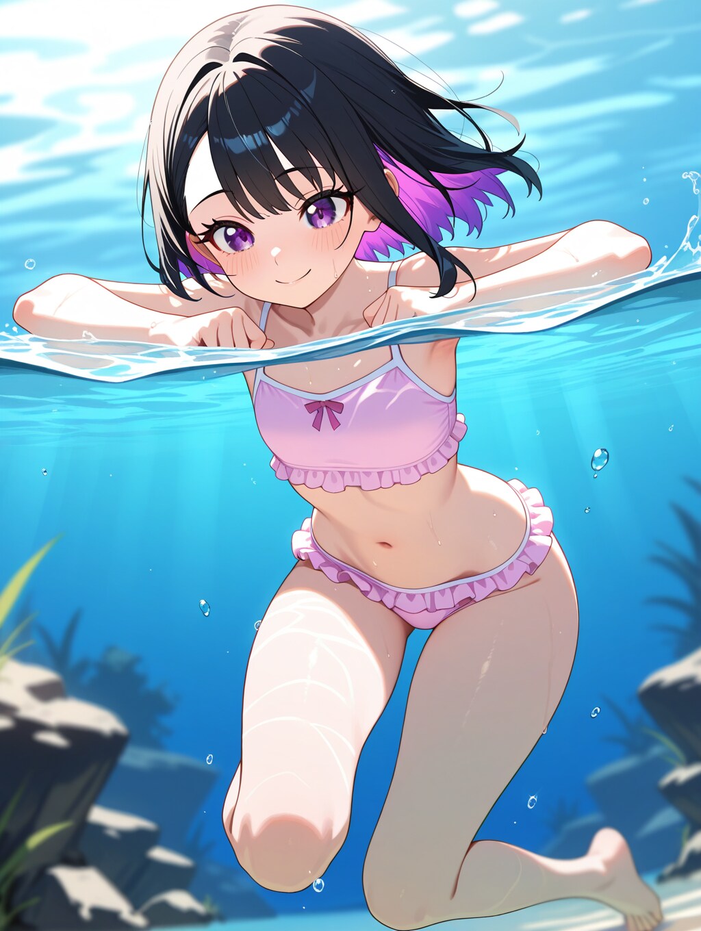 水の中の貧乳水着2