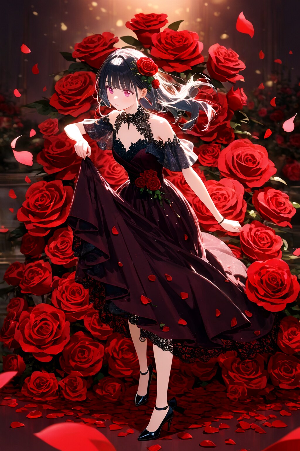 Its vibrant roses bloom passionately.