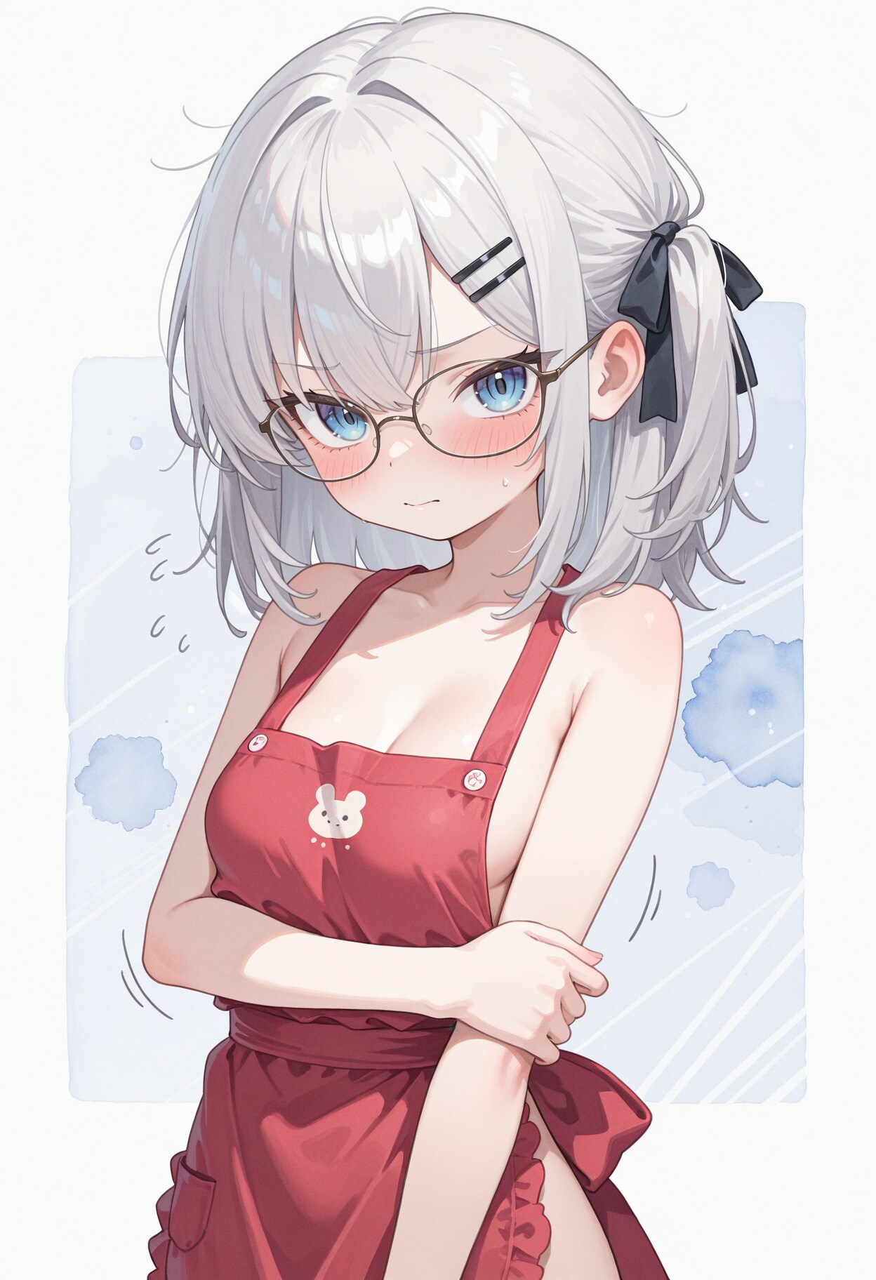 裸エプロンのつりメガネ少女