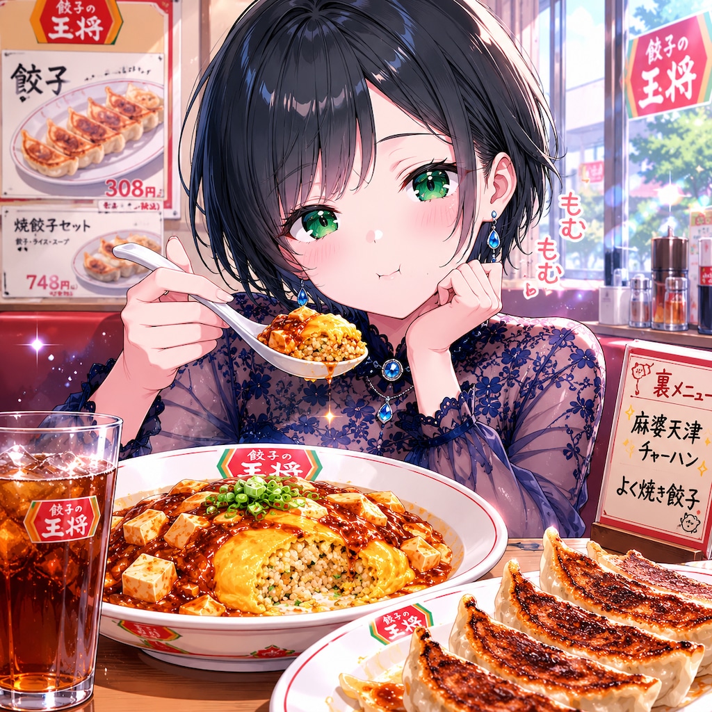 麻婆天津炒飯を食べる藍音ちゃん