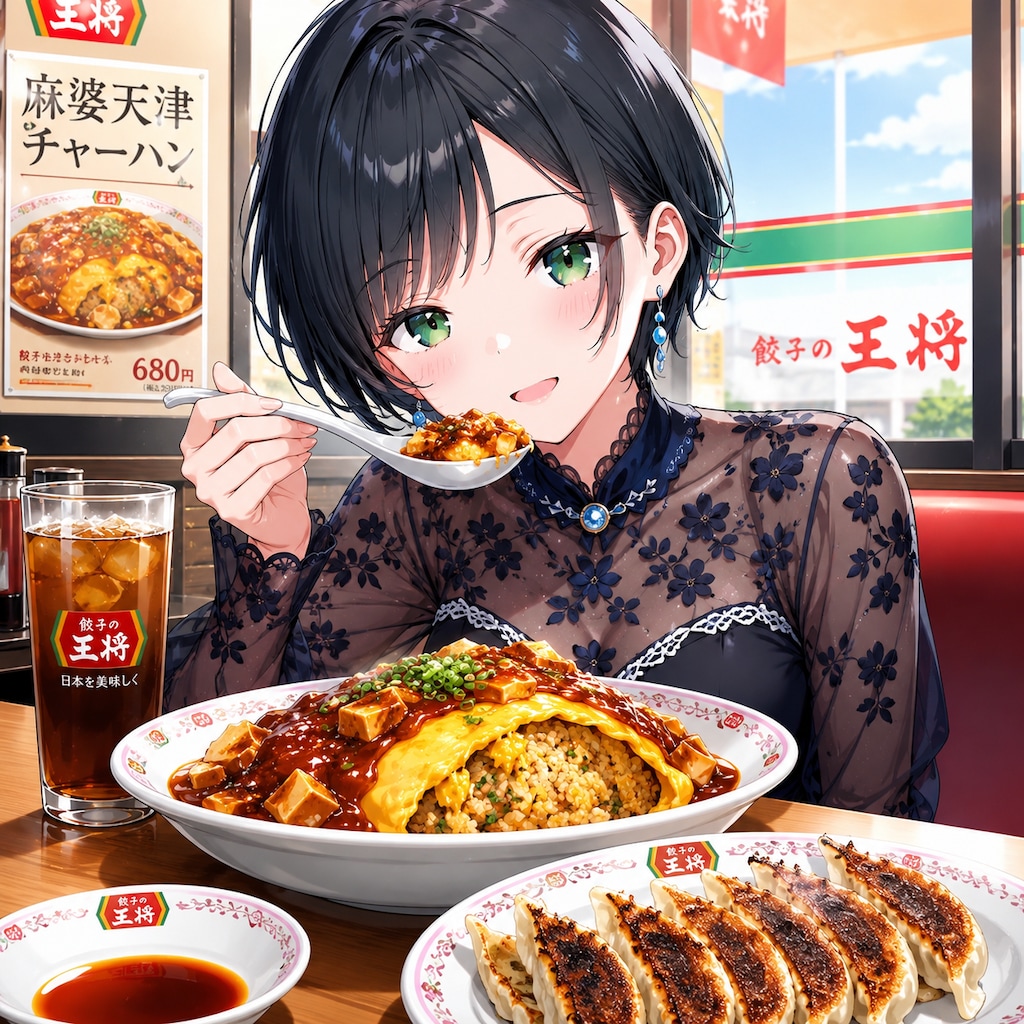 麻婆天津炒飯を食べる藍音ちゃん