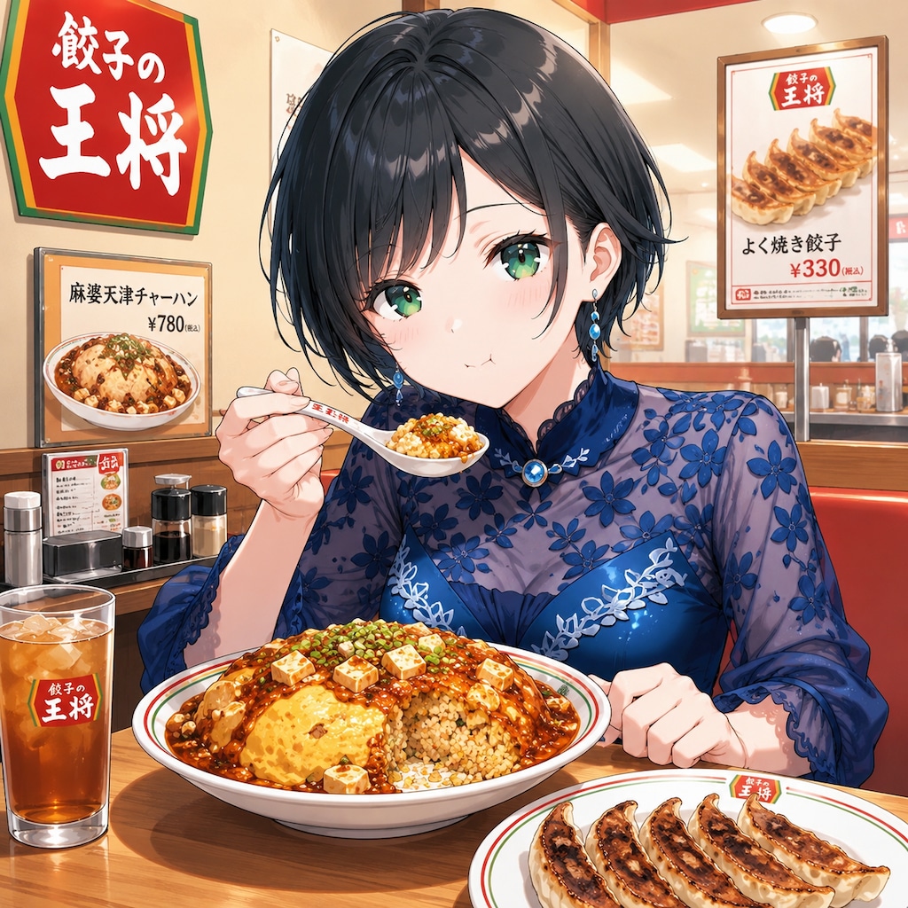 麻婆天津炒飯を食べる藍音ちゃん