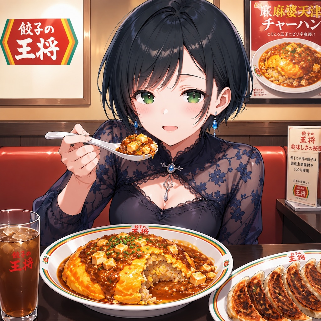 麻婆天津炒飯を食べる藍音ちゃん