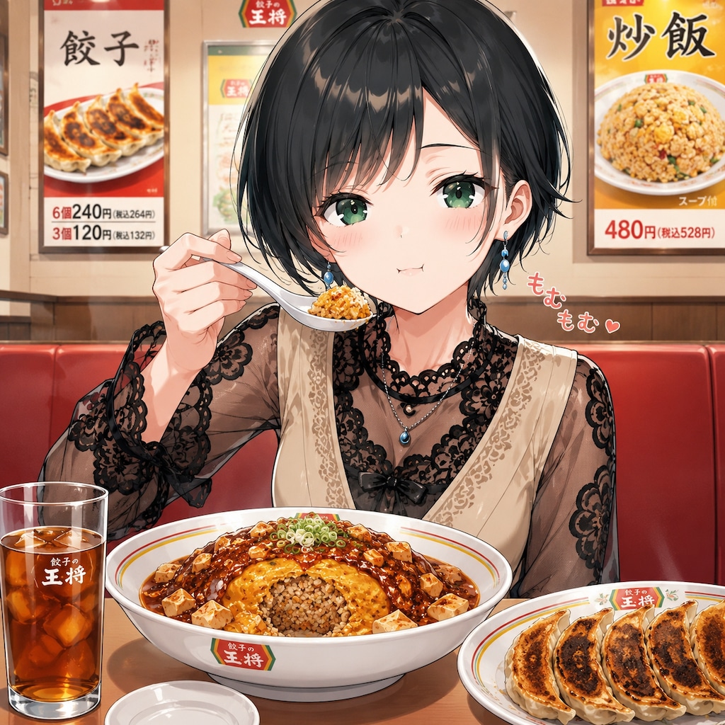 麻婆天津炒飯を食べる藍音ちゃん