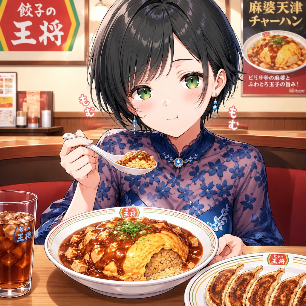 麻婆天津炒飯を食べる藍音ちゃん
