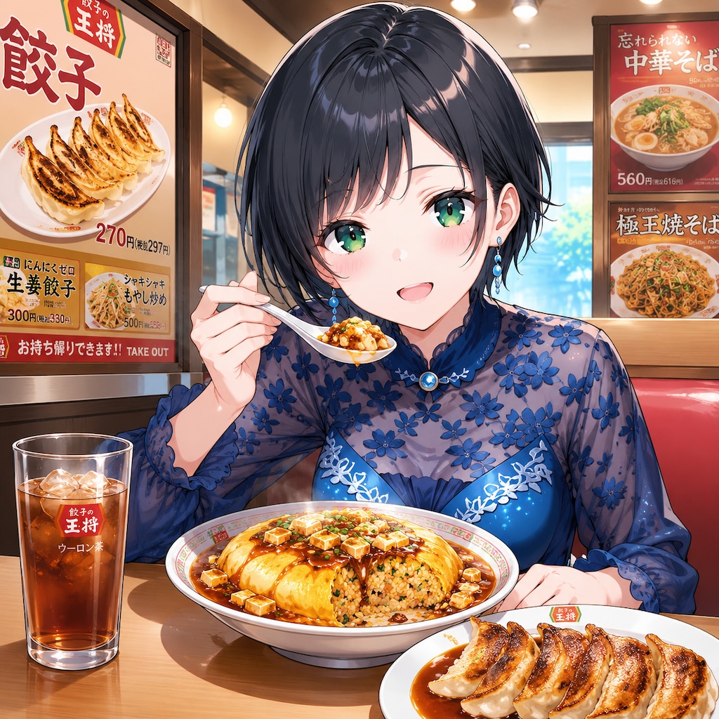 麻婆天津炒飯を食べる藍音ちゃん