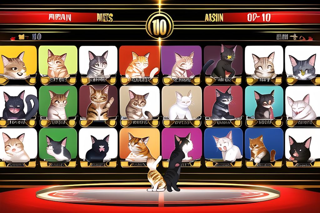 猫がキャラクターの格闘ゲームのキャラクターセレクト画面チャレンジ　7回目