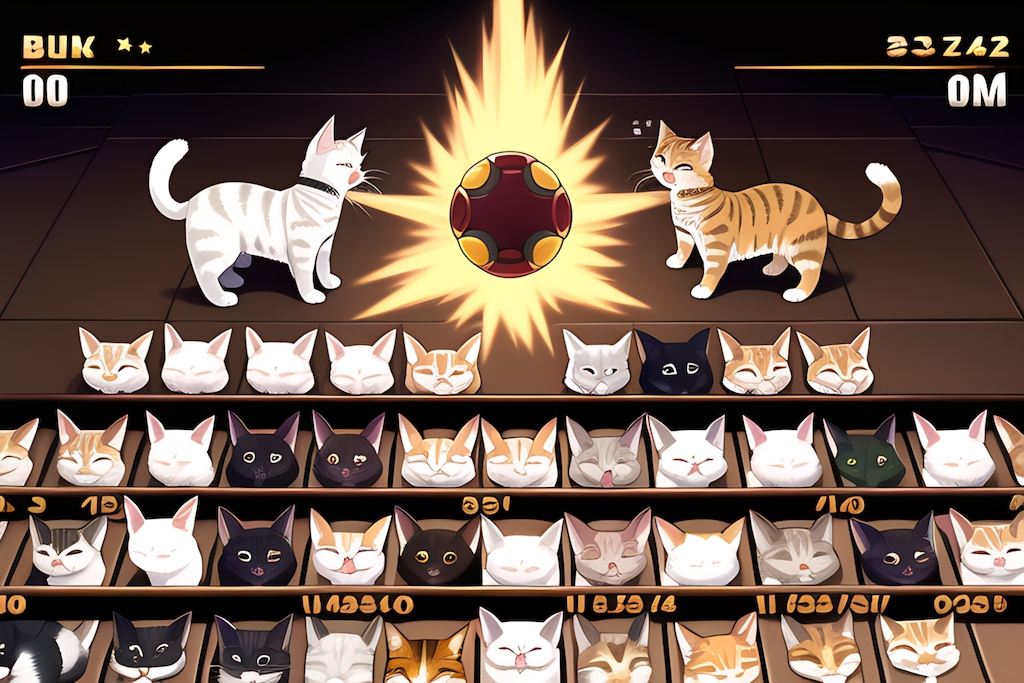 猫がキャラクターの格闘ゲームのキャラクターセレクト画面チャレンジ　7回目