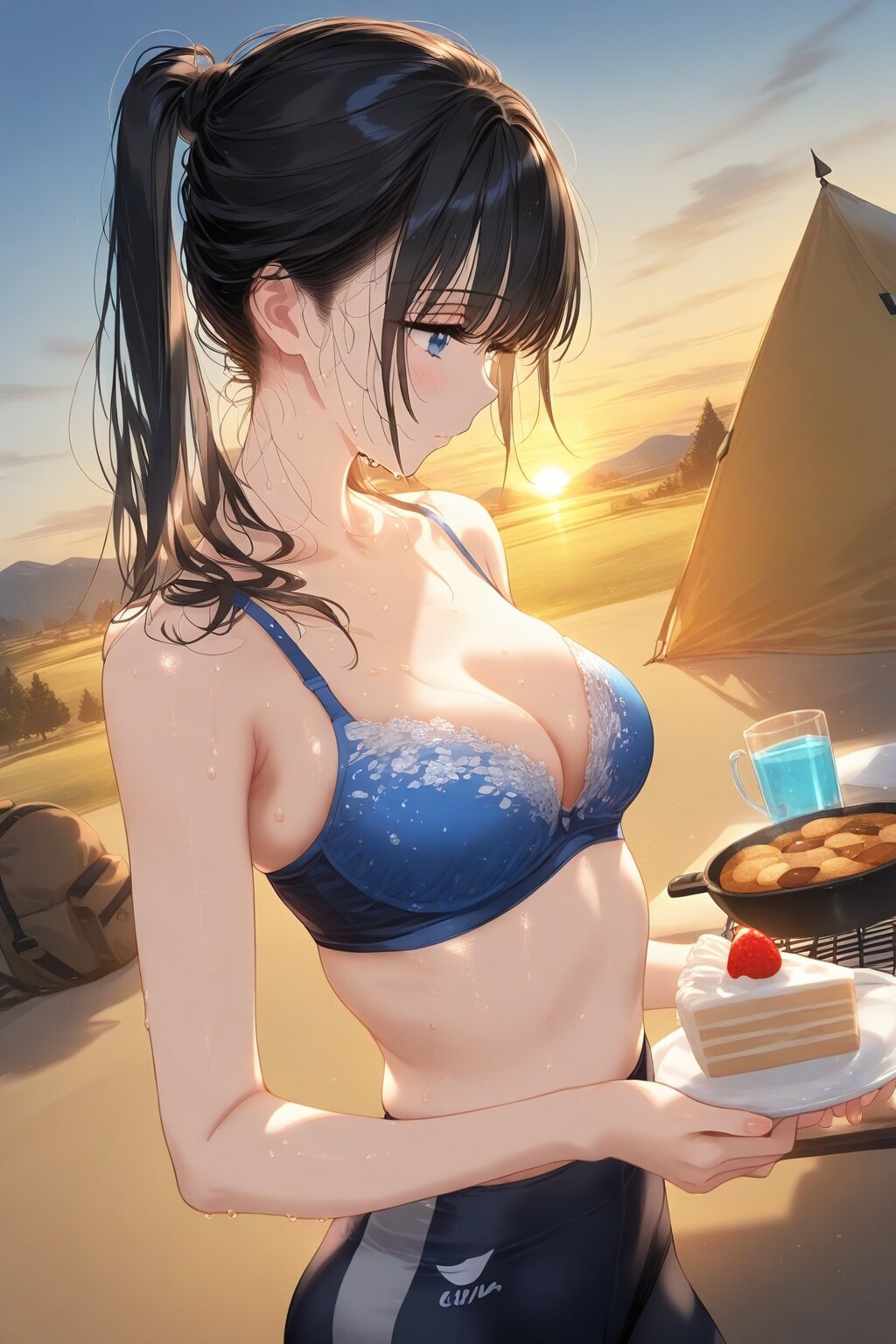 キャンプ場にて、夕食とオヤツを支度する葵さん