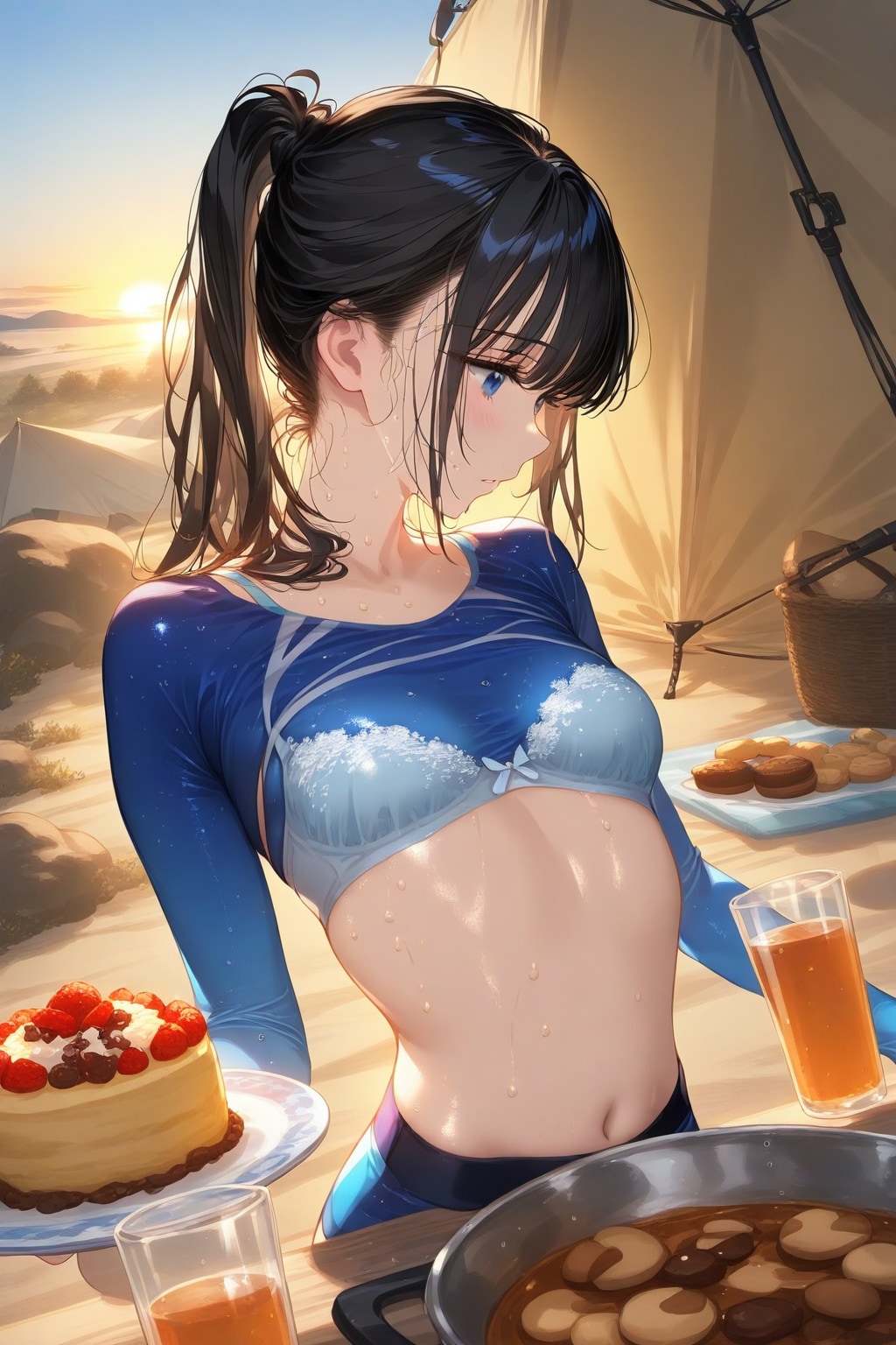 キャンプ場にて、夕食とオヤツを支度する葵さん