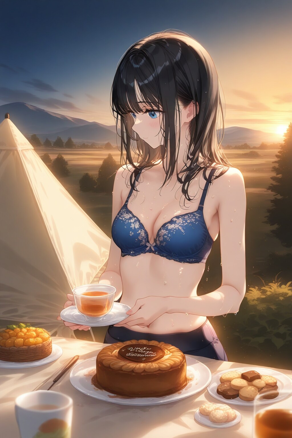 キャンプ場にて、夕食とオヤツを支度する葵さん