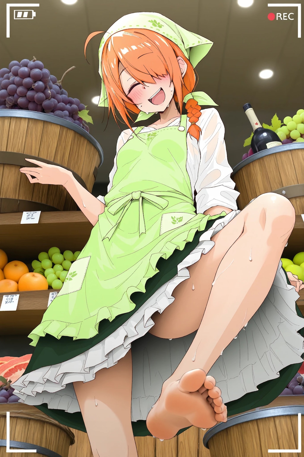 スーパーでワイン造りの実演をする目隠れちゃん☆