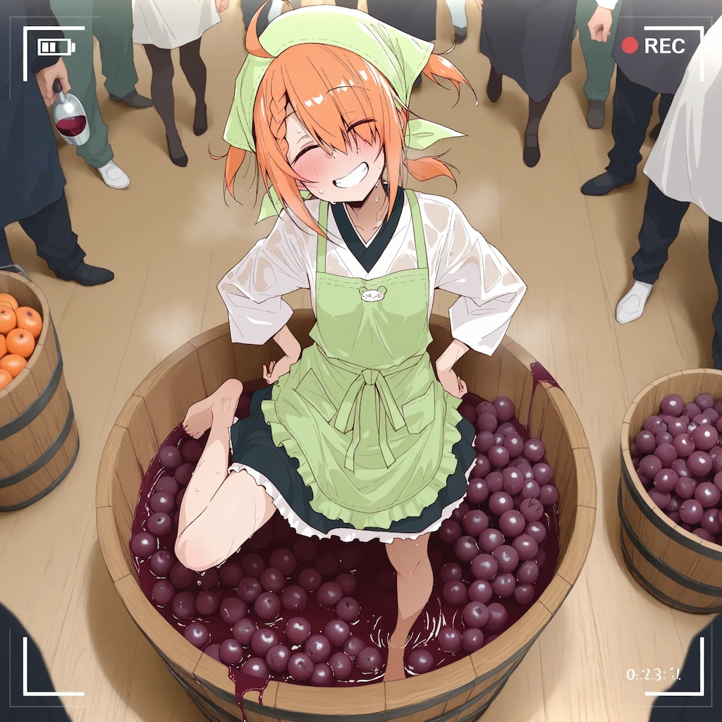 スーパーでワイン造りの実演をする目隠れちゃん☆