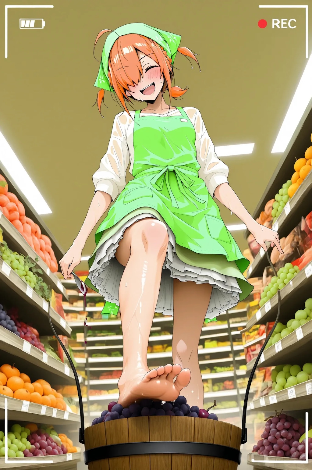 スーパーでワイン造りの実演をする目隠れちゃん☆