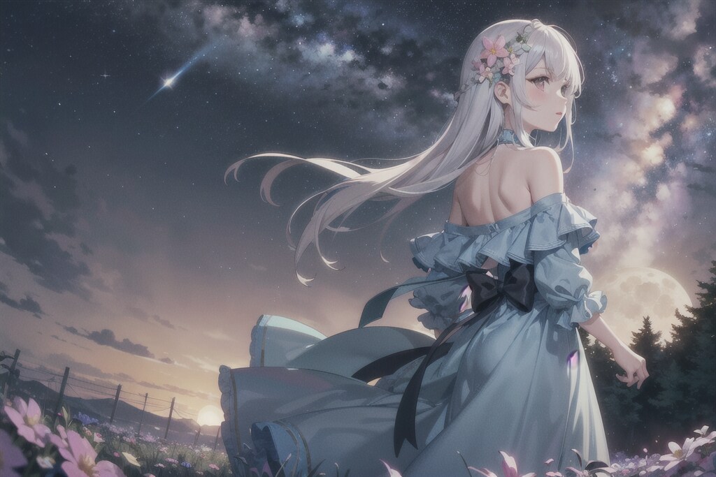 夜の花畑と女の子2