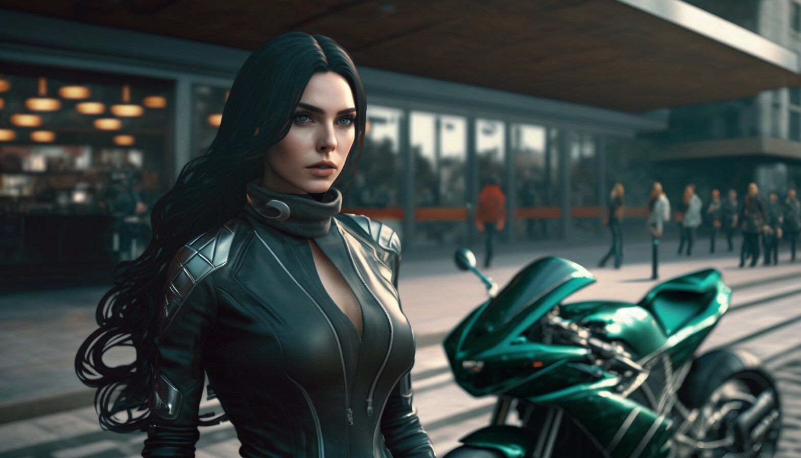 ライダースーツ姿の女性ライダー