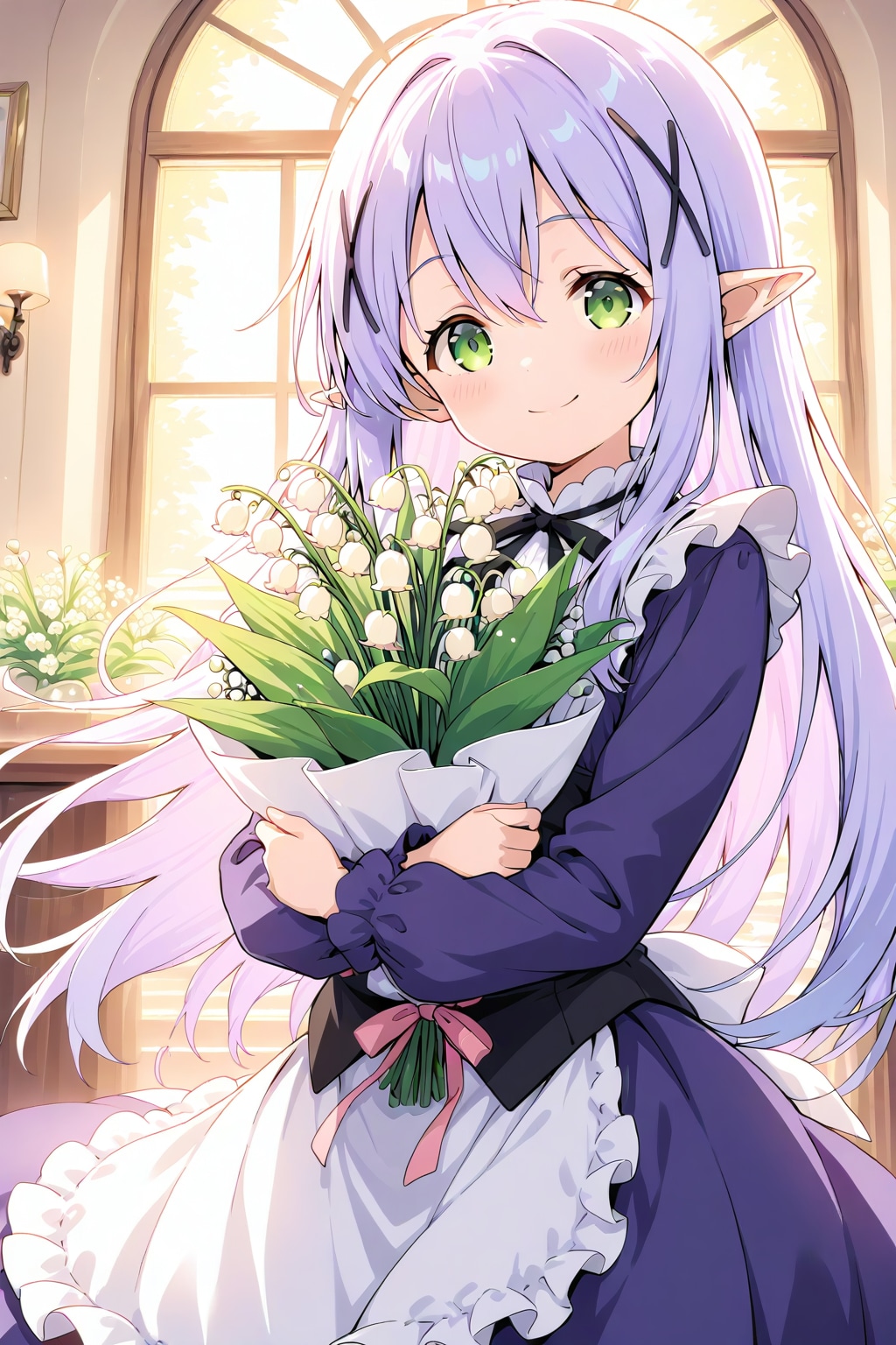 花束を持つ美少女エルフ