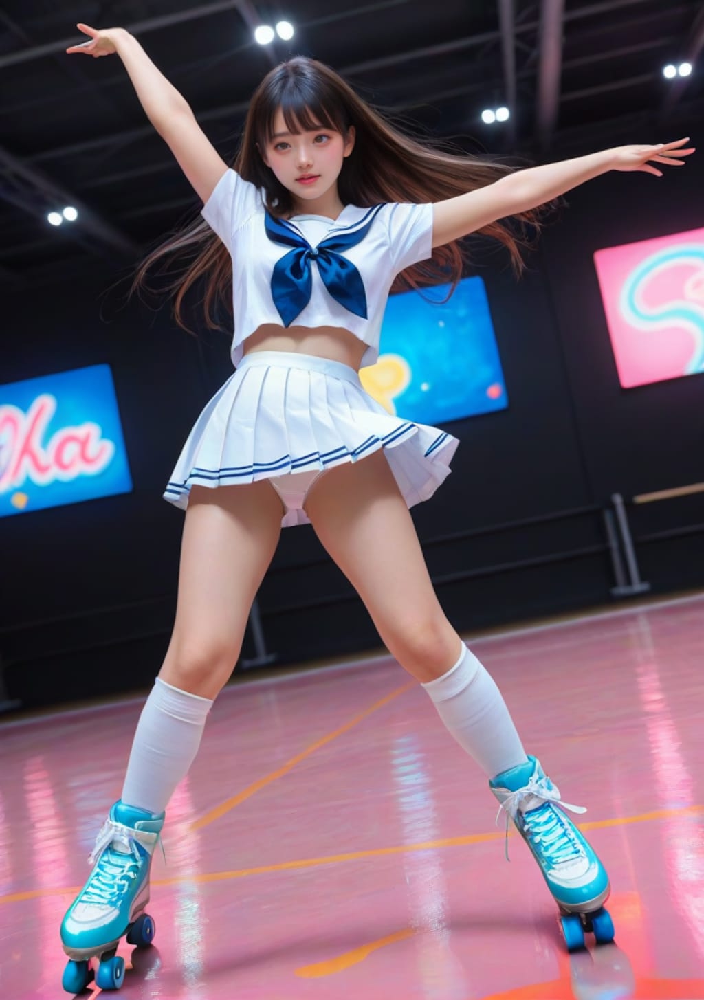 セーラー服でローラースケート