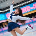 セーラー服でローラースケート 5枚目