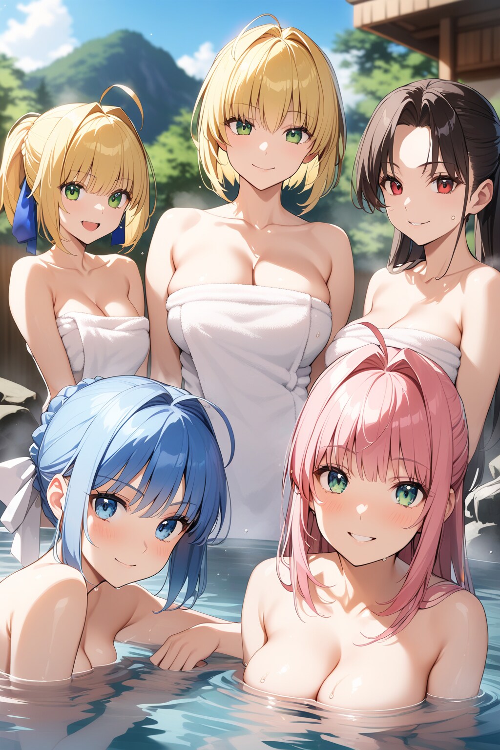 アニメではよくある温泉風景