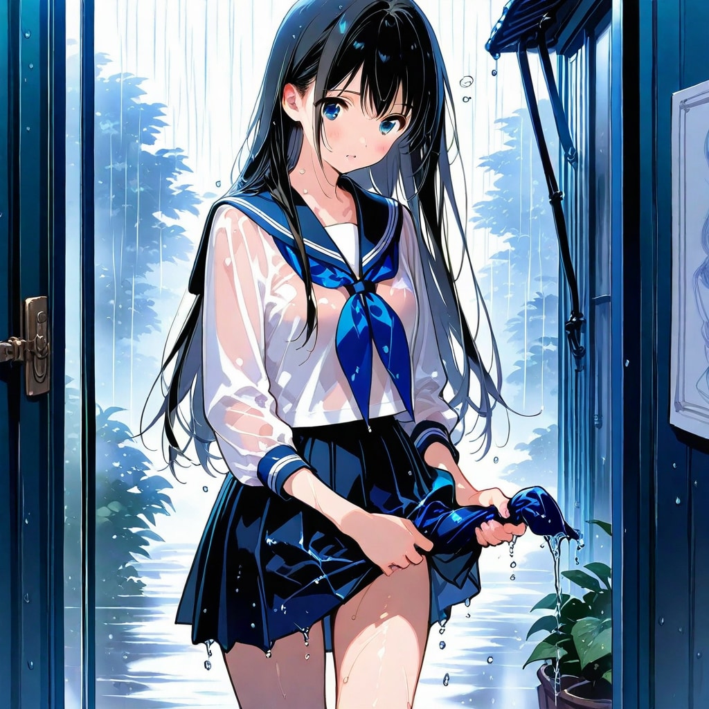 ずぶ濡れスクールガール