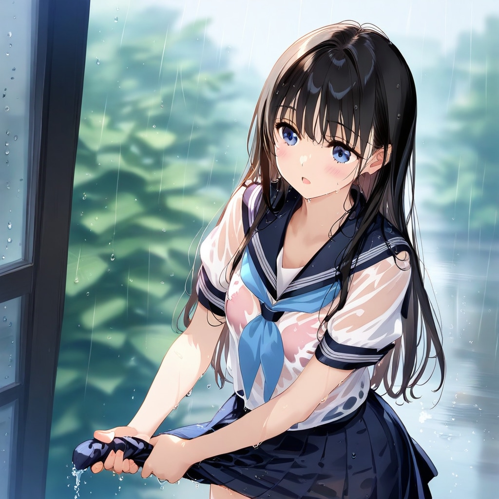 ずぶ濡れスクールガール