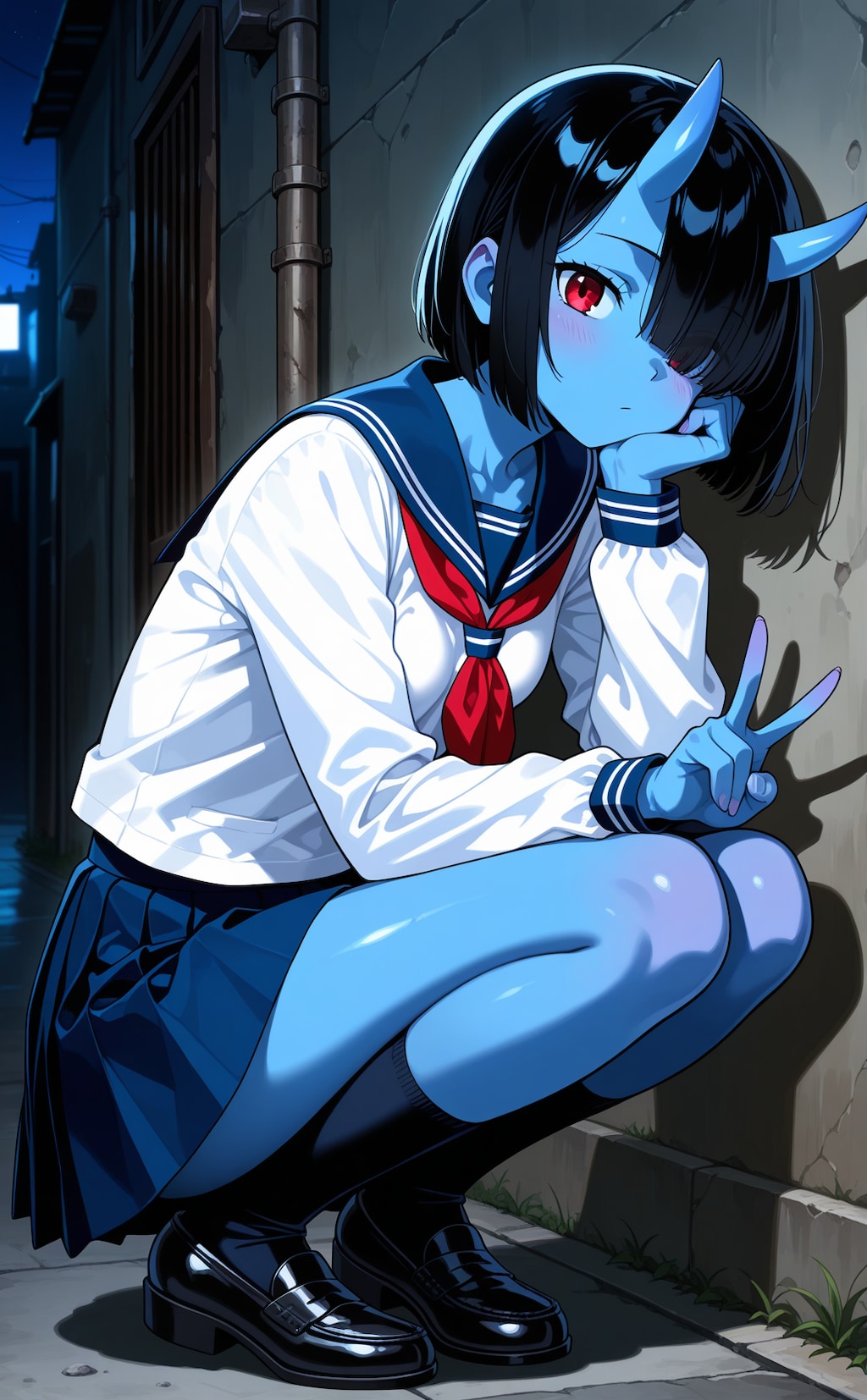 しゃがみピースを覚えた青鬼
