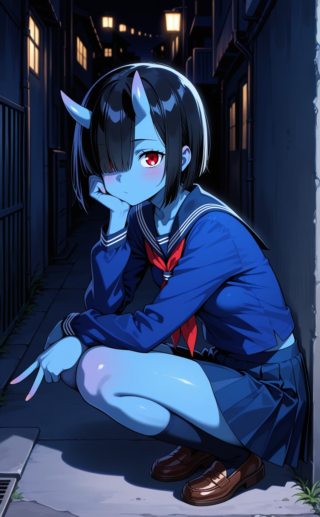 しゃがみピースを覚えた青鬼 | の人気AIイラスト・グラビア