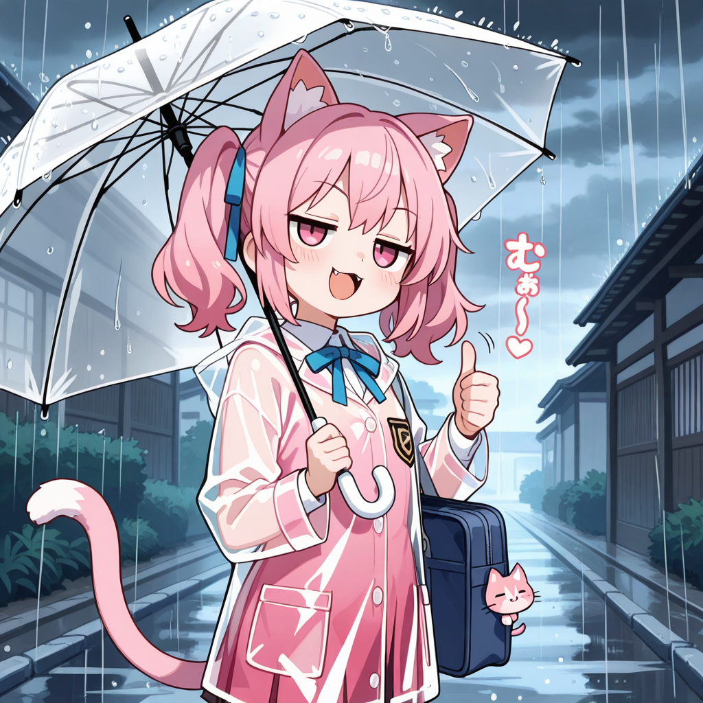 城ヶ崎アオイさまから頂いた雨合羽を着て、ご満悦なねこちゃん！！ | の人気AIイラスト・グラビア