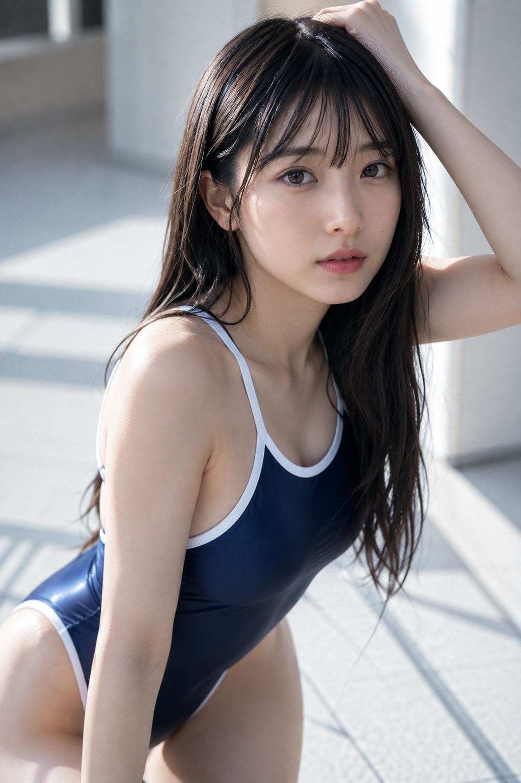 好きな女優似の美女にスク水着てポージングしてもらった。