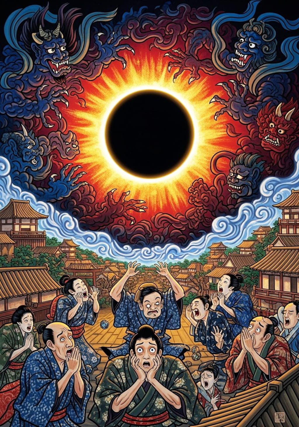 日蝕に怯える江戸の人々