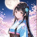 夜桜に雪娘 3枚目