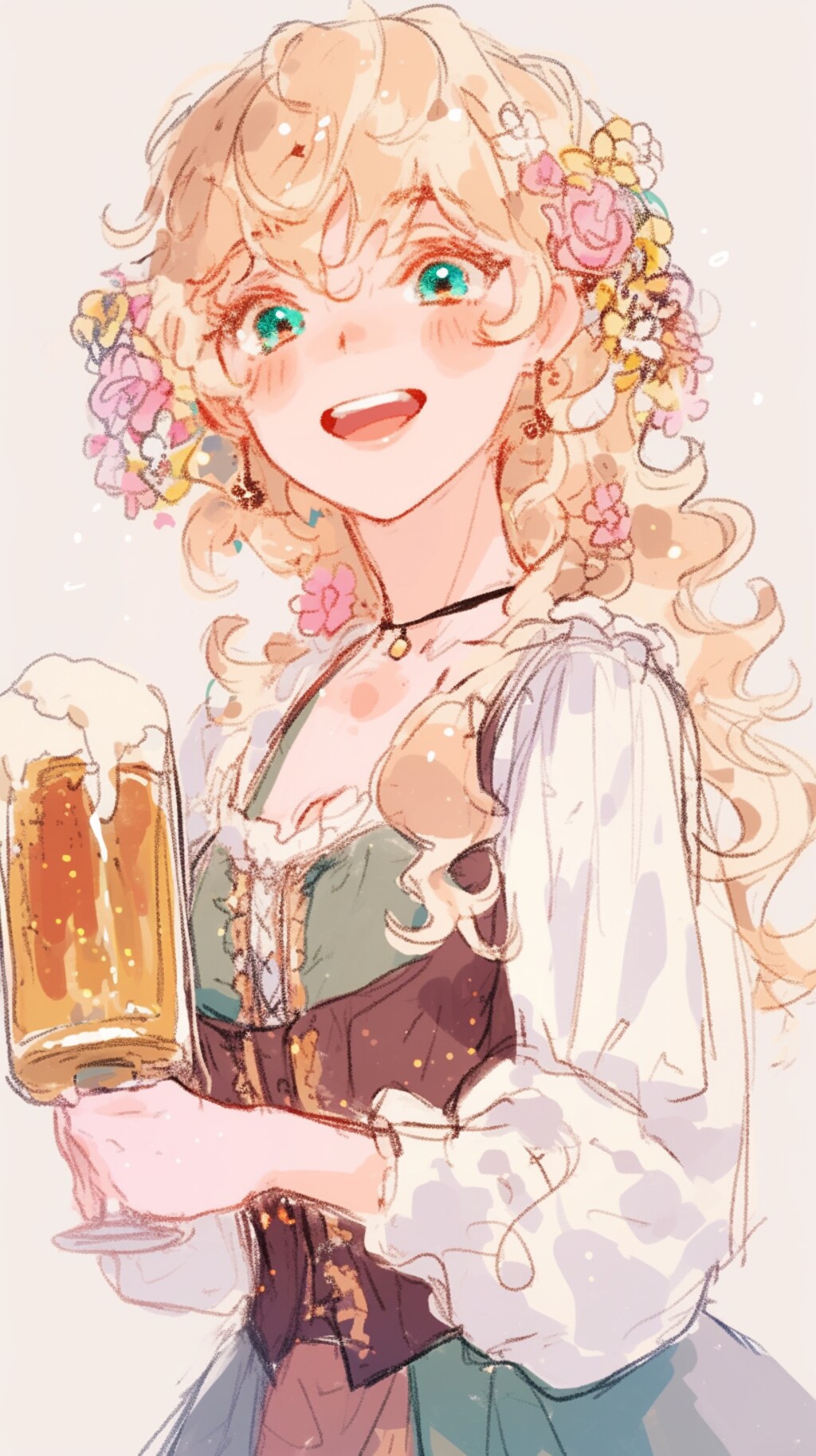 花と麦酒の笑顔