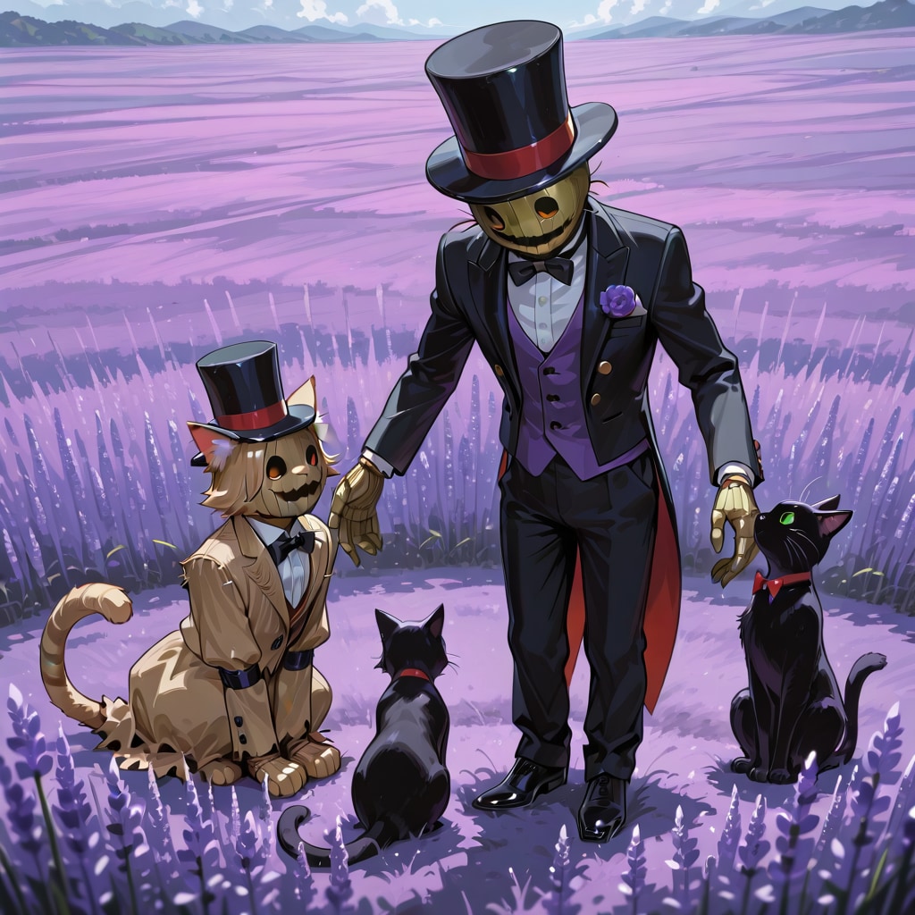 ラベンダー畑の案山子と猫260219