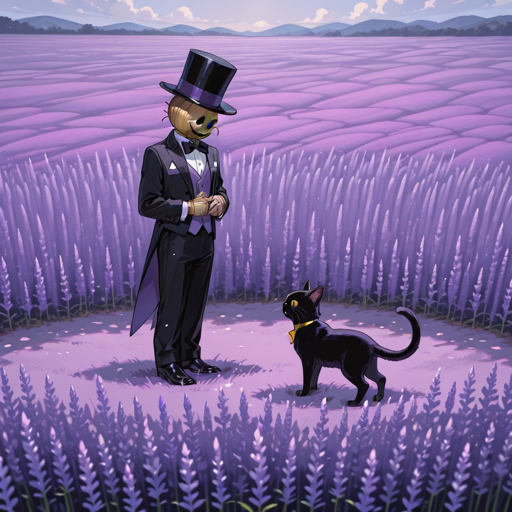 ラベンダー畑の案山子と猫260219