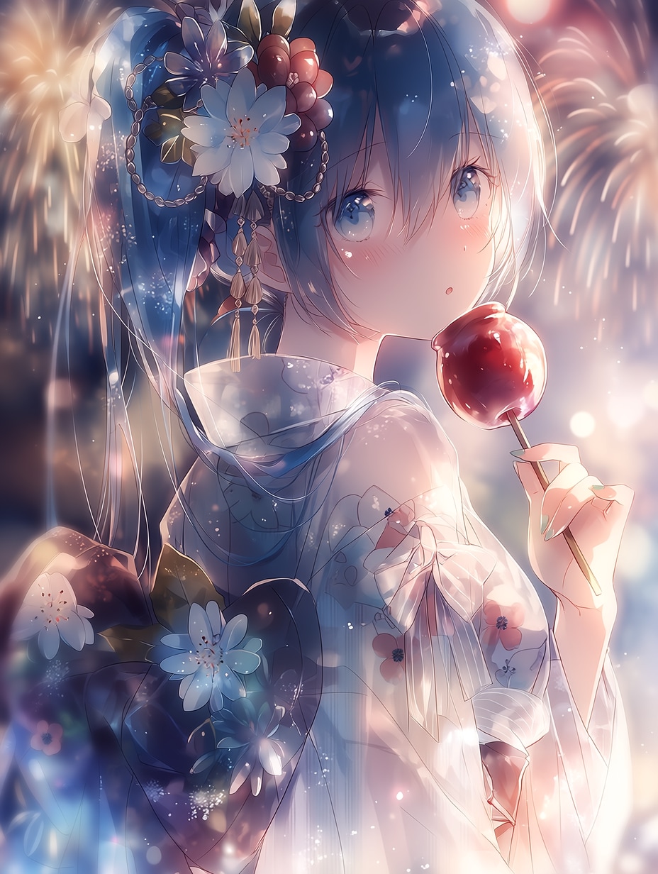 花火とりんごあめ