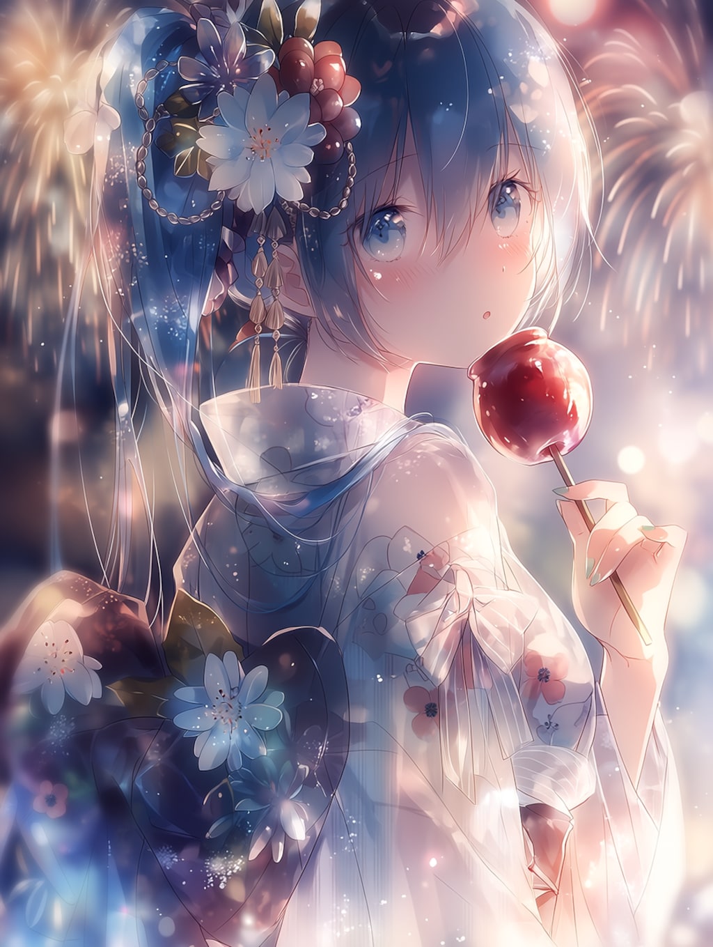 花火とりんごあめ