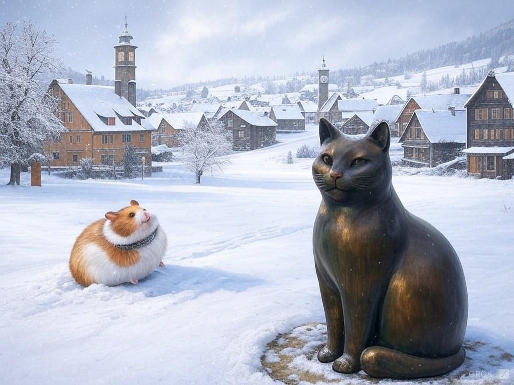 ハムスターと考える猫 【彫像でどうでしょう】