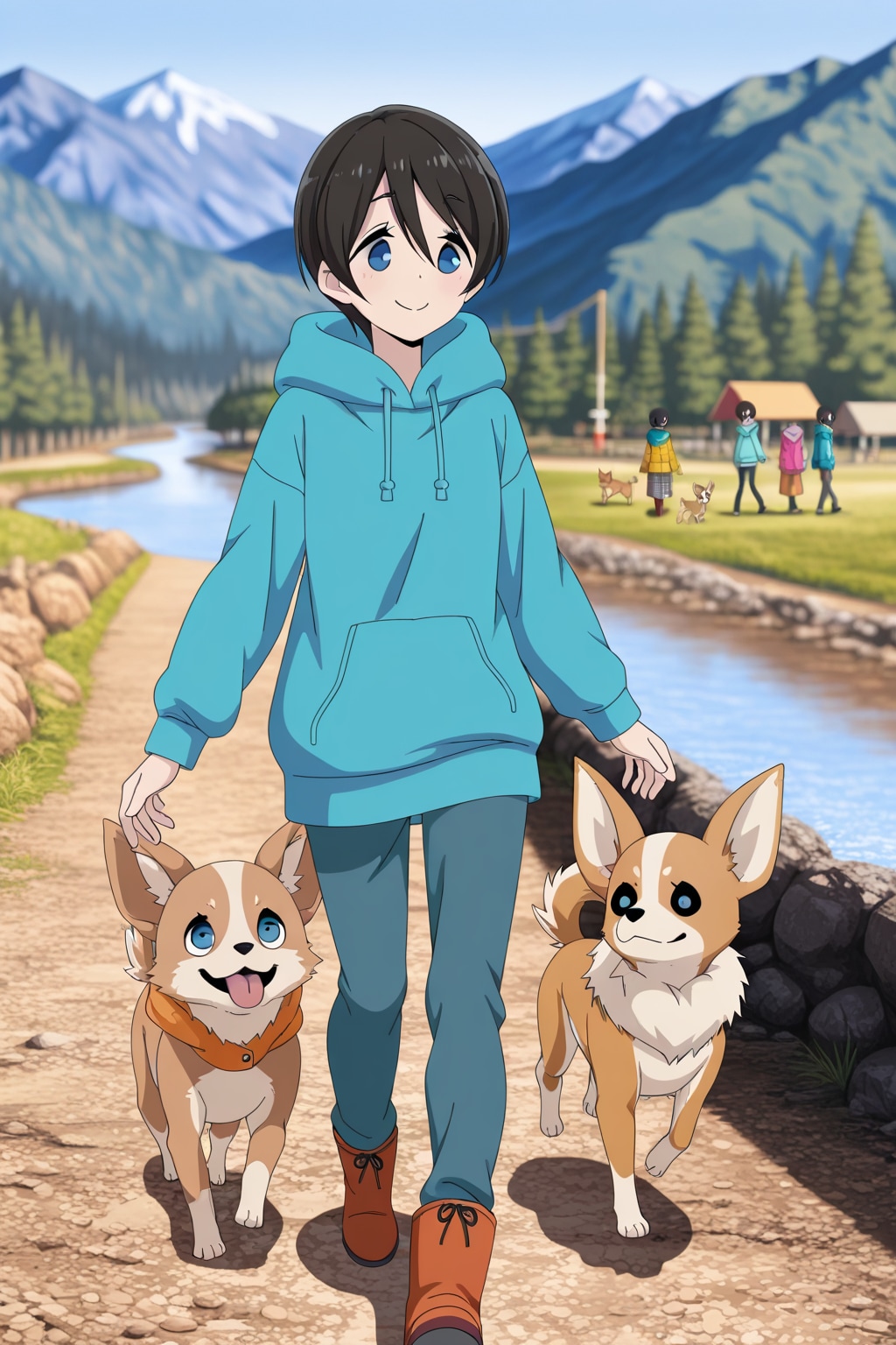秋の公園で犬達と散歩する斉藤恵那🐶❤️ | の人気AIイラスト・グラビア