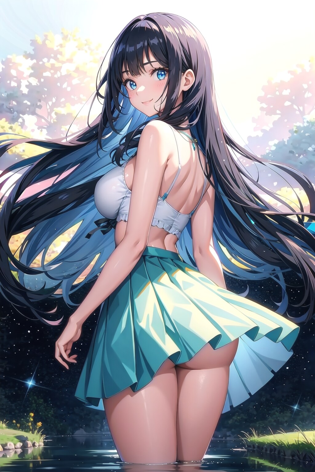 振り向く黒髪美少女