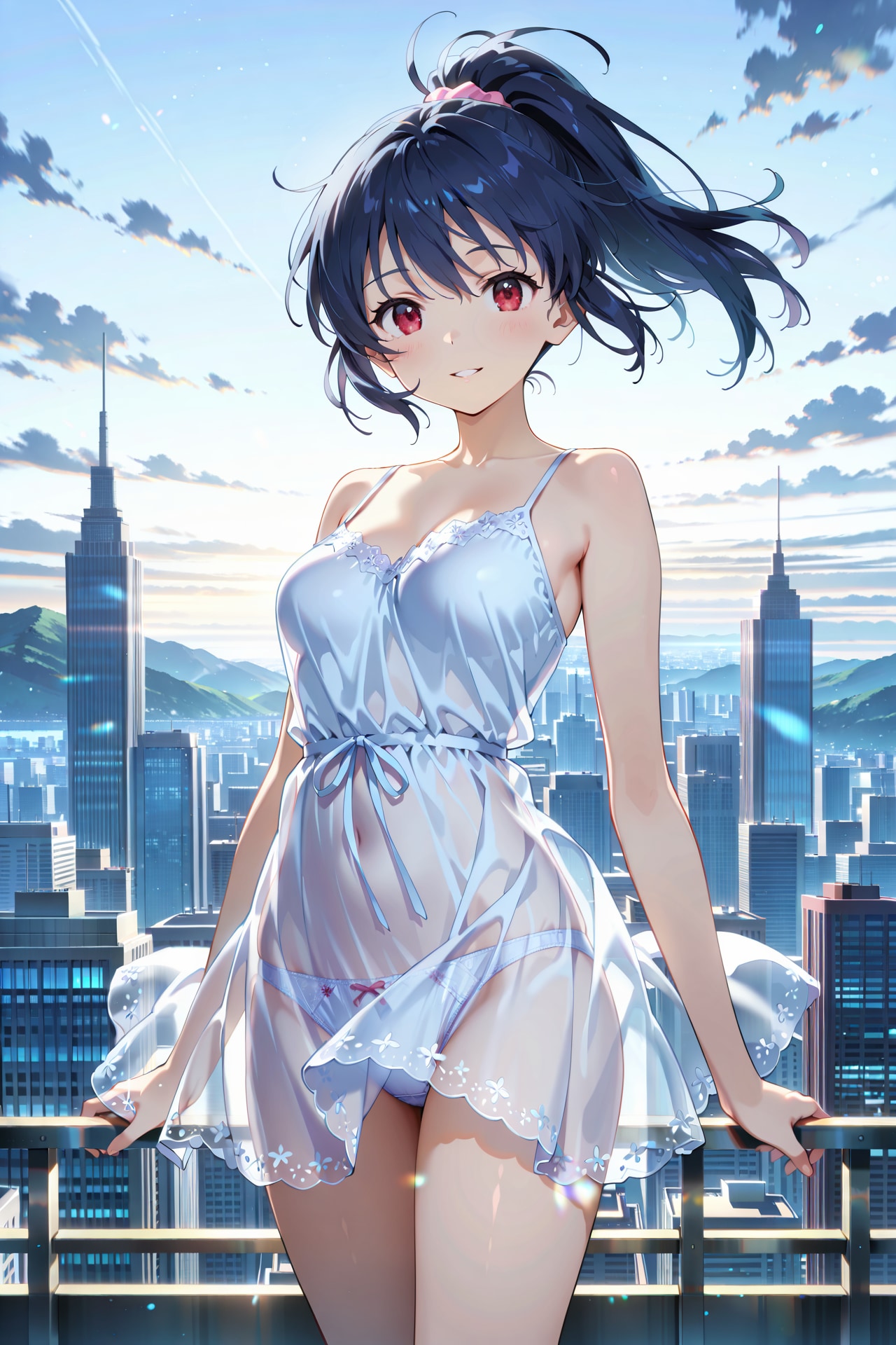 摩天楼を背景にぱんつが透けている服での撮影会 Y829