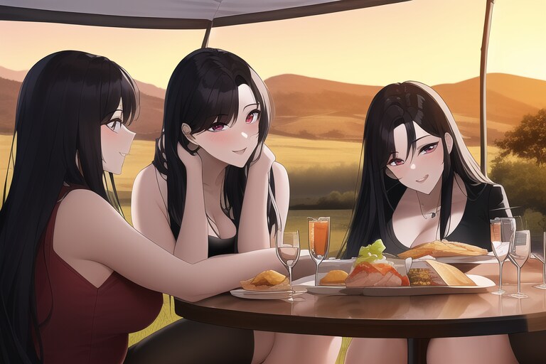 キャンプする女性たち