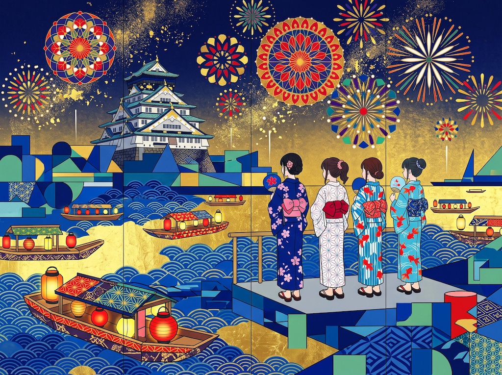 天神祭の船渡御と奉納花火