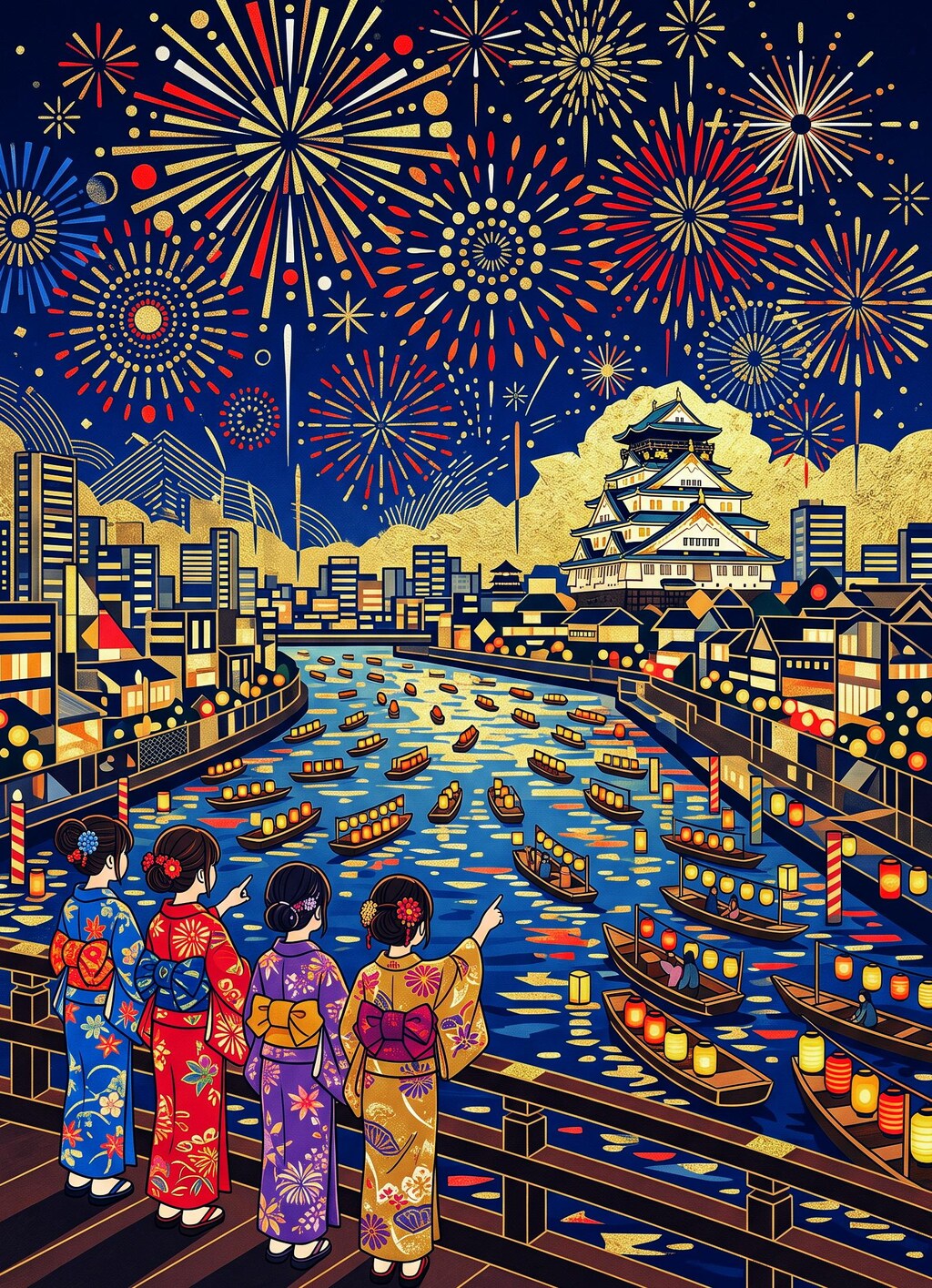 天神祭の船渡御と奉納花火