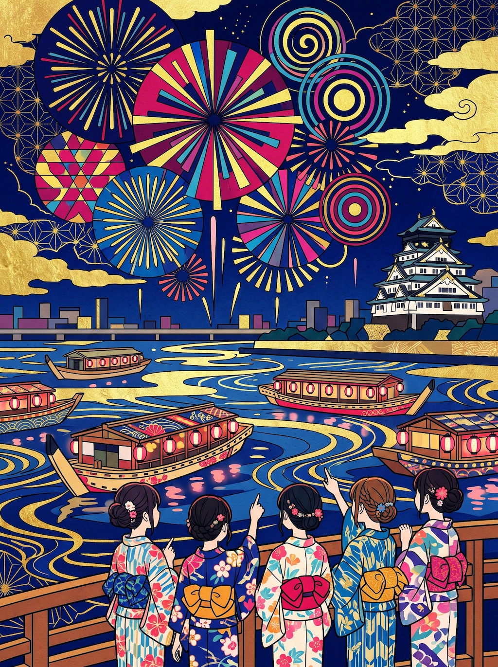 天神祭の船渡御と奉納花火